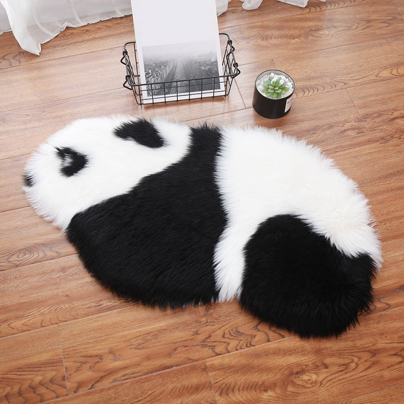 Sikunuo | Cute Panda Print Rug Black and White Kids Rug Polyester Stain Resistant Machine Washable Non-Slip Backing Carpet for Bedroom