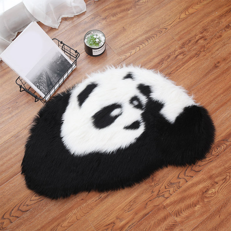 Sikunuo | Fluffy Kids Rug Black and White Panda Pet Friendly Washable Non-Slip Back Rug for Kids Room