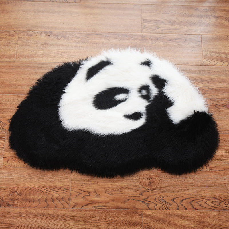 Sikunuo | Fluffy Kids Rug Black and White Panda Pet Friendly Washable Non-Slip Back Rug for Kids Room
