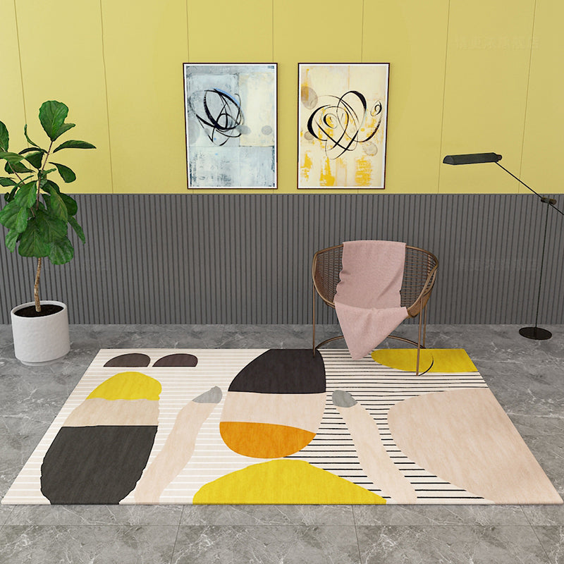 Sikunuo | Multicolor Color-Blocking Rug Synthetic Contemporary Rug Non-Slip Machine Washable Stain Resistant Rug for the Living Room