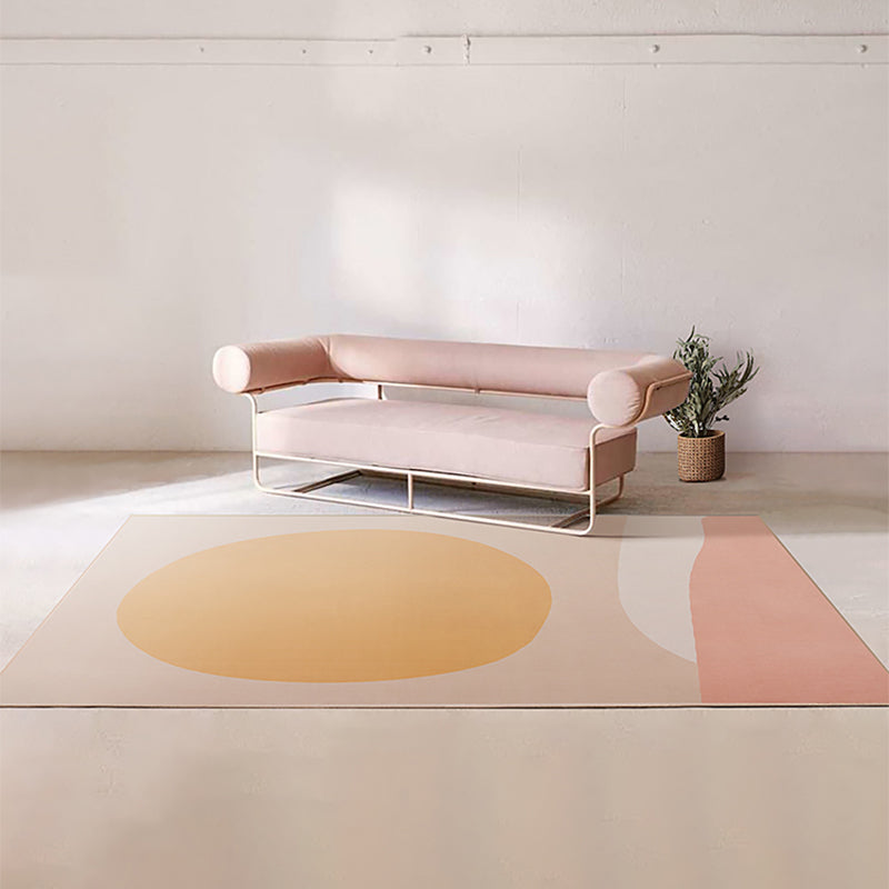 Sikunuo | Soft Orange Nordic Carpet Polyester Geometric Rug Non-Slip Backing Pet-Friendly Washable Carpet for Home Decoration