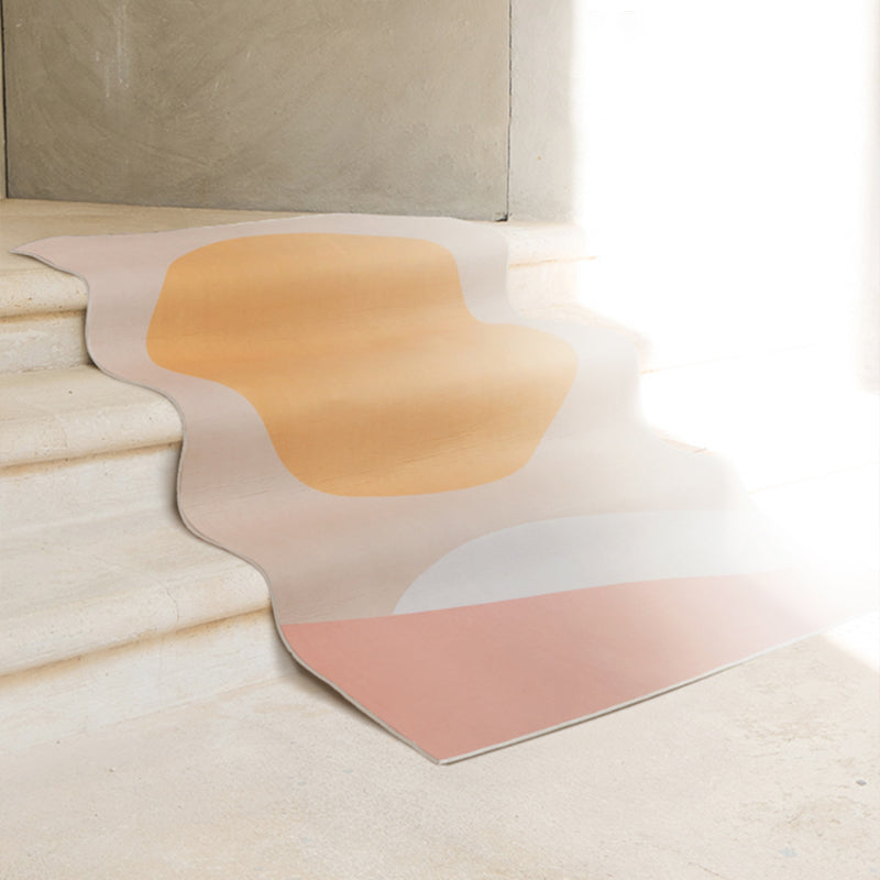 Sikunuo | Soft Orange Nordic Carpet Polyester Geometric Rug Non-Slip Backing Pet-Friendly Washable Carpet for Home Decoration