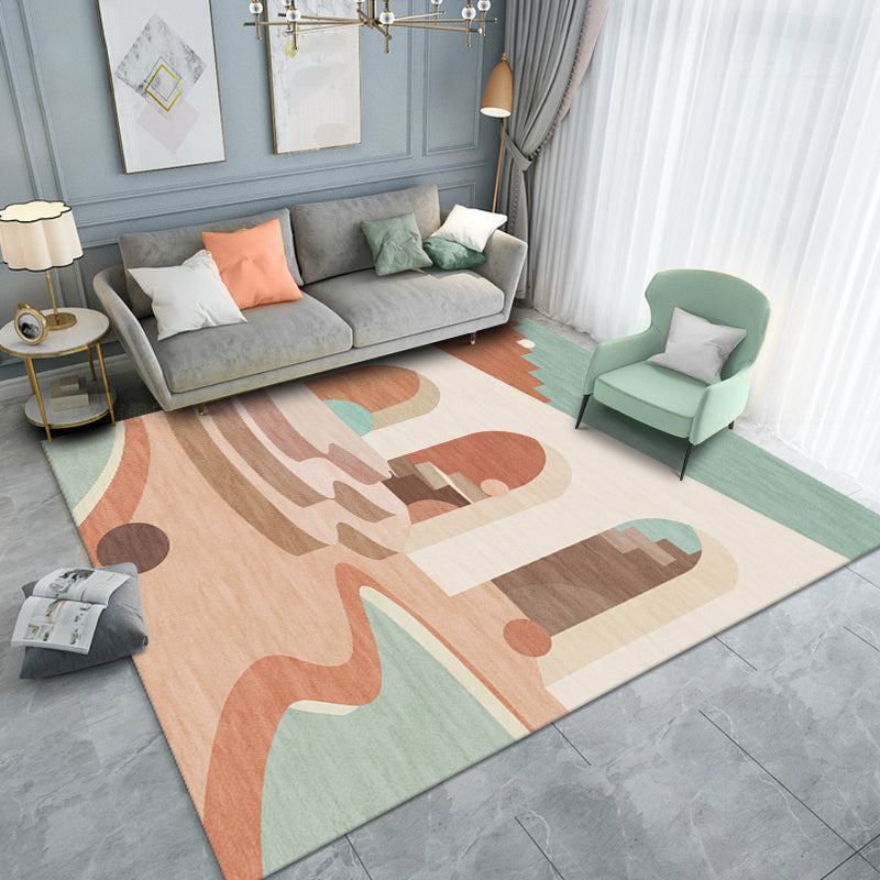Sikunuo | Nordic Living Room Rug Morandi Color Castle Interior View Rug Polypropylene Stain Resistant Pet Friendly Non-Slip Backing Rug