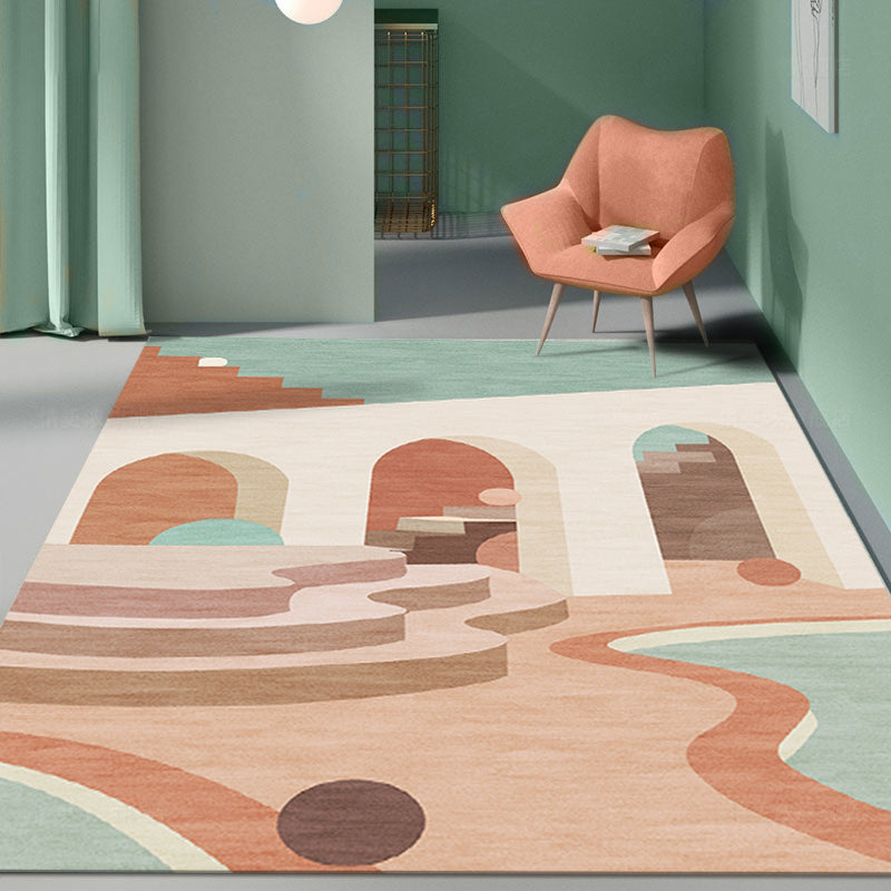 Sikunuo | Nordic Living Room Rug Morandi Color Castle Interior View Rug Polypropylene Stain Resistant Pet Friendly Non-Slip Backing Rug