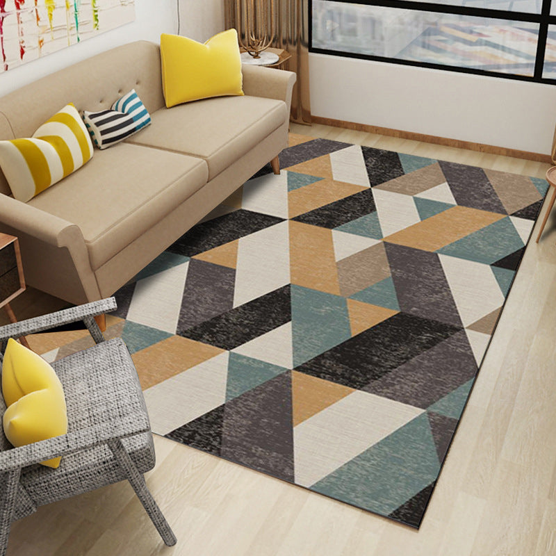 Sikunuo | Multi Color Modern Area Rug Synthetic Geometric Color Block Rug Machine Washable Stain Resistant Non-Slip Backing Carpet for Room