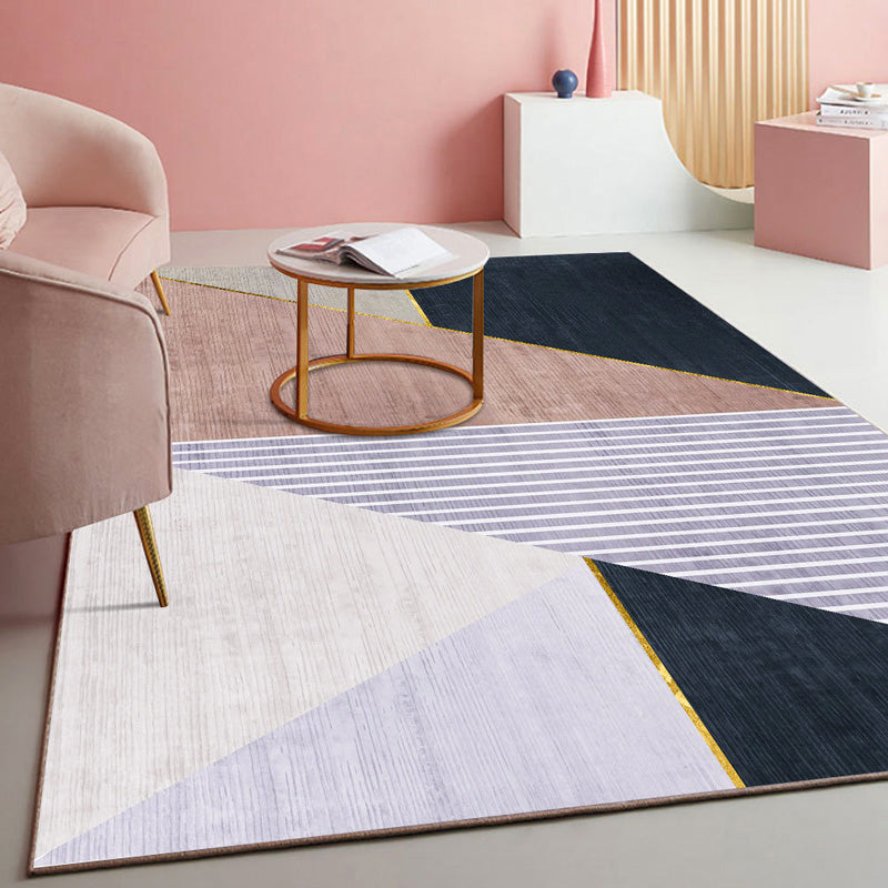 Sikunuo | Multicolored geometric block rug Polyester Nordic rug machine washable stain resistant non-slip back rug for the living room