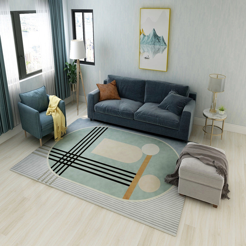 Sikunuo | Aesthetics Mid-Century Carpet Multicolored Geometric Carpet Stain Resistant Non-Slip Machine Washable Carpet for Living Room