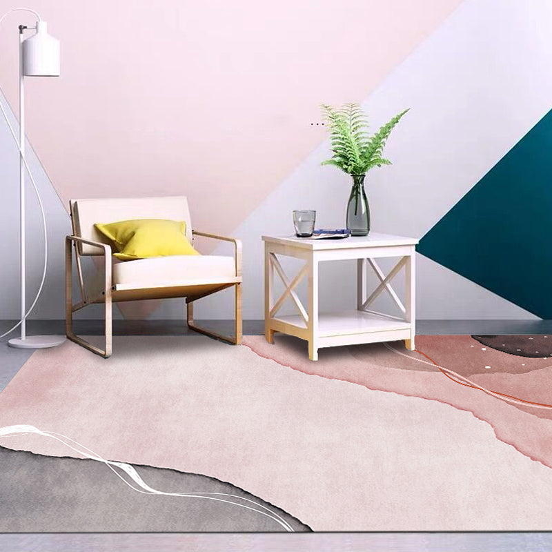 Sikunuo | Multi-Color Abstract Pattern Rug Synthetic Postmodern Rug Stain Resistant Washable Non-Slip Rug for Girls Bedroom