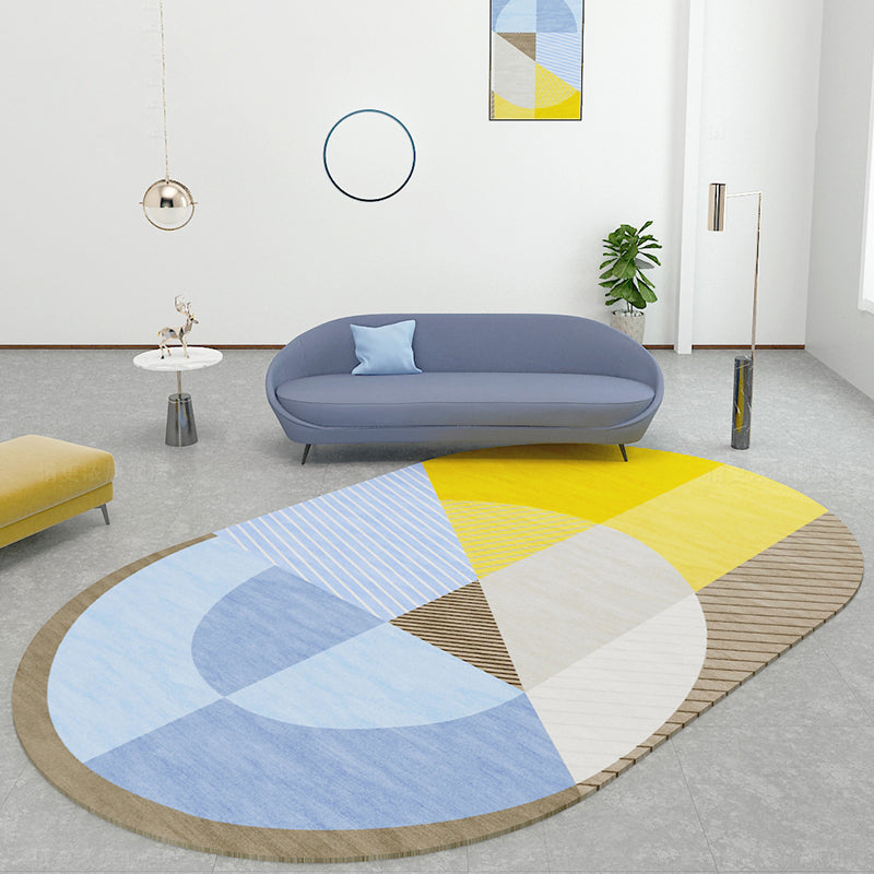 Sikunuo | Multicolor Nordic Rug Polypropylene Color Block with Line Background Pet-Friendly Non-Slip Machine Washable Rug for Home