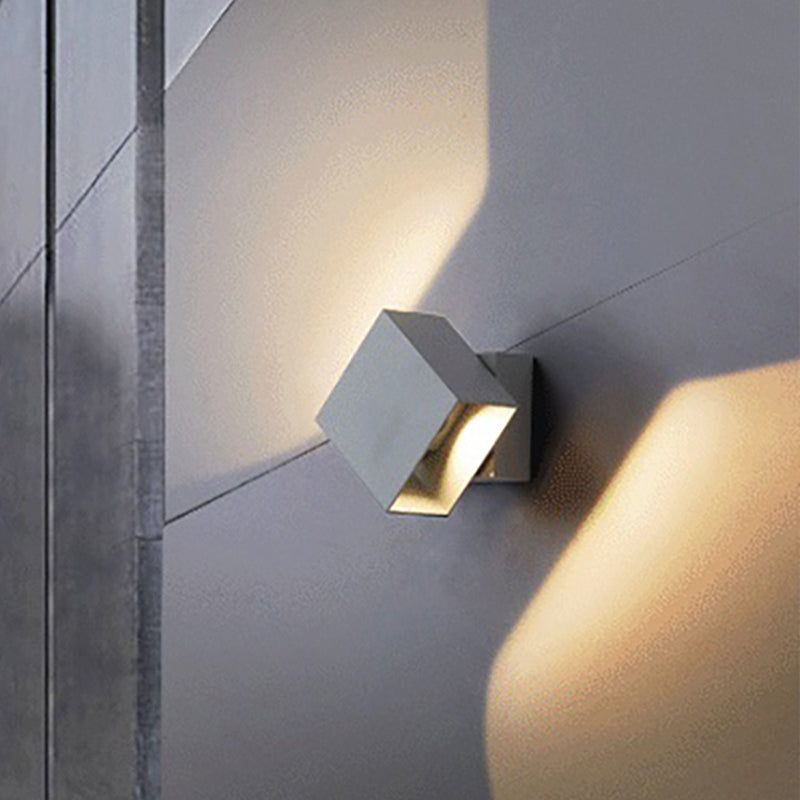 Sikunuo | Cube Up and Down LED Wall Light Contemporary Metal Black/Grey/White Outdoor Wall Light with Adjustable Angle