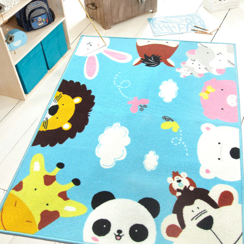 Sikunuo | Colorful Back for Children Multi Color Animal Pattern Carpet Synthetic Stain Resistant Non-Slip Back Machine Washable Carpet for Preschool