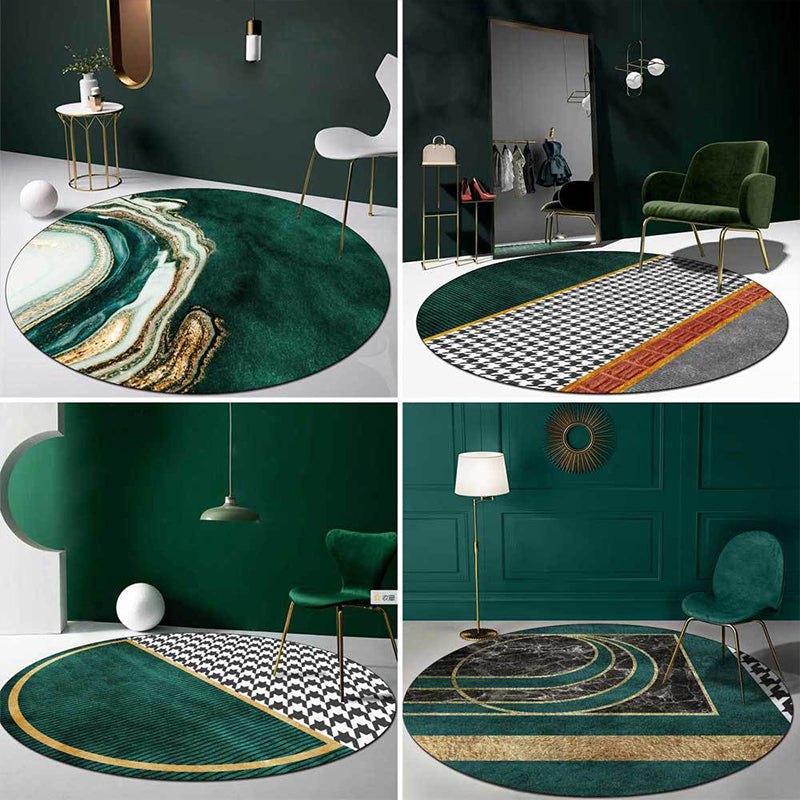 Sikunuo | Glam Mid-Century Rug Multicolor Marble Look Rug Pet Friendly Stain Resistant Non-Slip Back Rug for Living Room