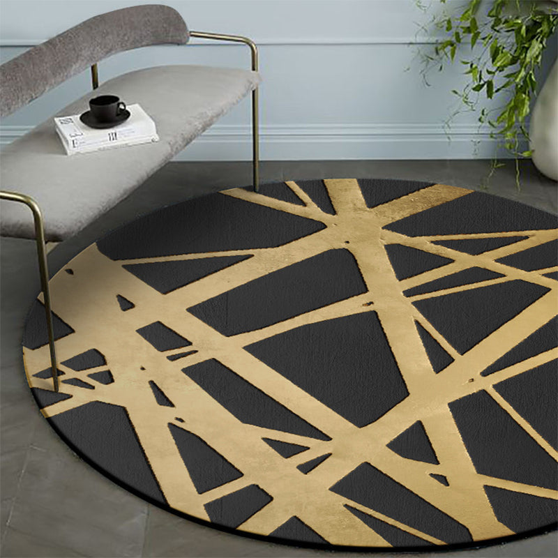 Sikunuo | Gold Criss-Cross Patterned Rug Synthetic Glam Rug Pet-Friendly Non-Slip Back Machine Washable Rug for Home Decor