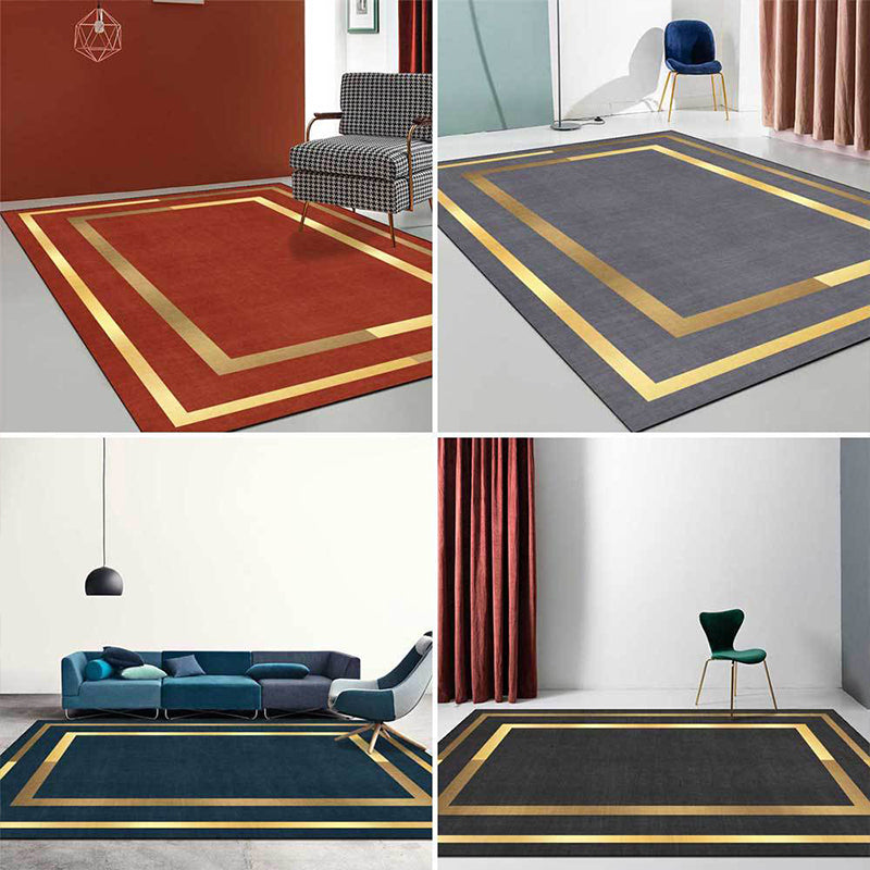 Sikunuo | Glam Gold Frame Rug Multicolored Minimalist Rug Polyester Non-slip Pet-friendly Stain-resistant Rug for Room