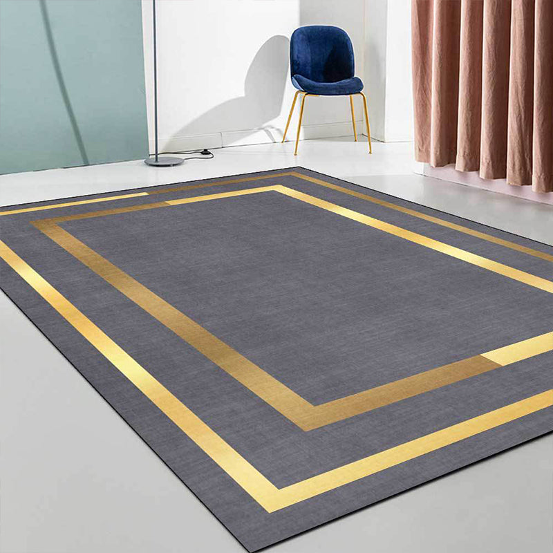 Sikunuo | Glam Gold Frame Rug Multicolored Minimalist Rug Polyester Non-slip Pet-friendly Stain-resistant Rug for Room