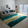 Sikunuo | Black Green Vintage Rug Polyester Abstract Geometric Rug Machine Washable Non-Slip Pet-Friendly Carpet for Large Room