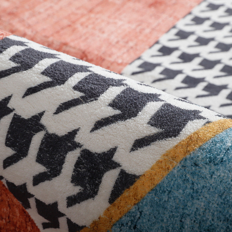 Sikunuo | Trendy Geometric Patchwork Rug Multicolor Postmodern Rug Polyester Non-Slip Machine Washable Pet Friendly Rug for Home