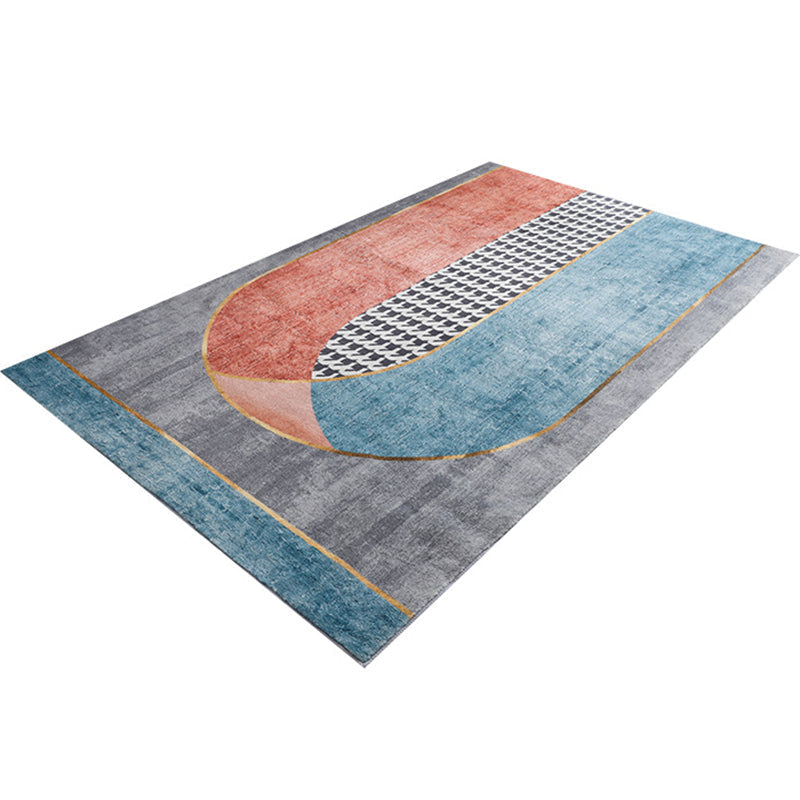 Sikunuo | Trendy Geometric Patchwork Rug Multicolor Postmodern Rug Polyester Non-Slip Machine Washable Pet Friendly Rug for Home