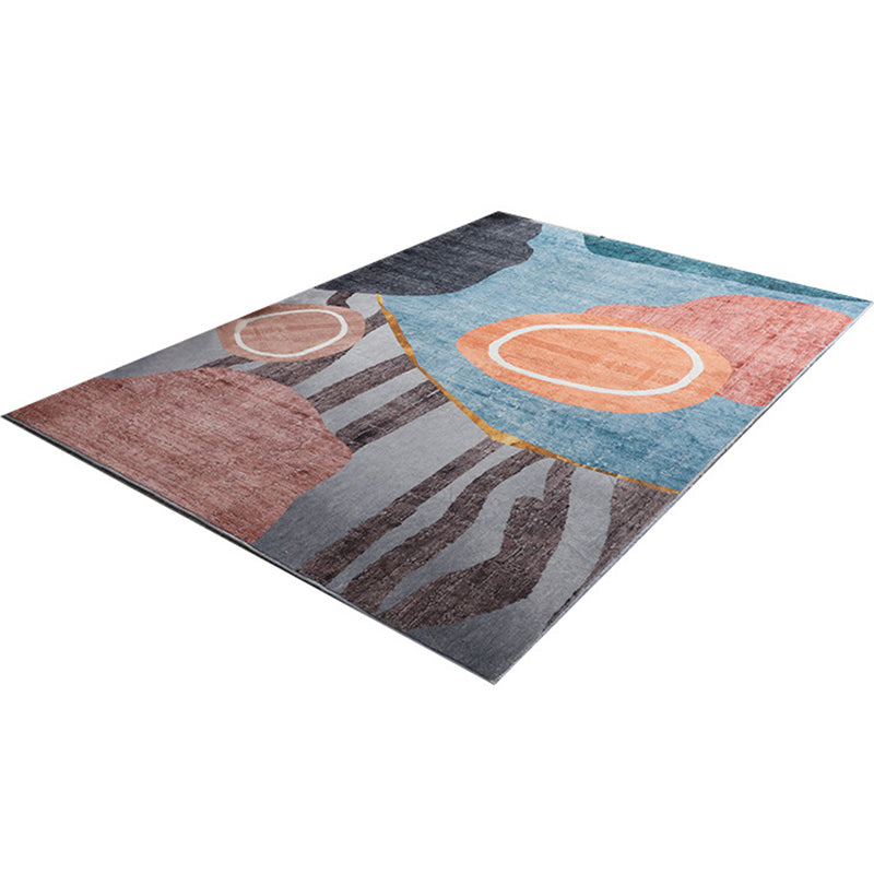 Sikunuo | Trendy Geometric Patchwork Rug Multicolor Postmodern Rug Polyester Non-Slip Machine Washable Pet Friendly Rug for Home