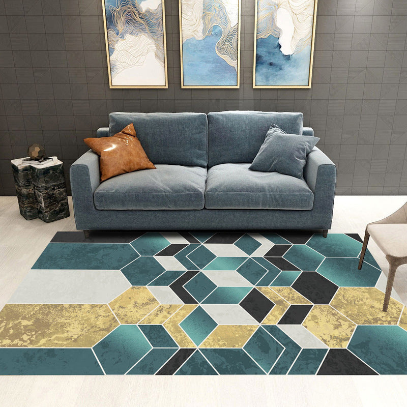 Sikunuo | Trendy Geometric Patchwork Rug Multicolor Postmodern Rug Polyester Non-Slip Machine Washable Pet Friendly Rug for Home
