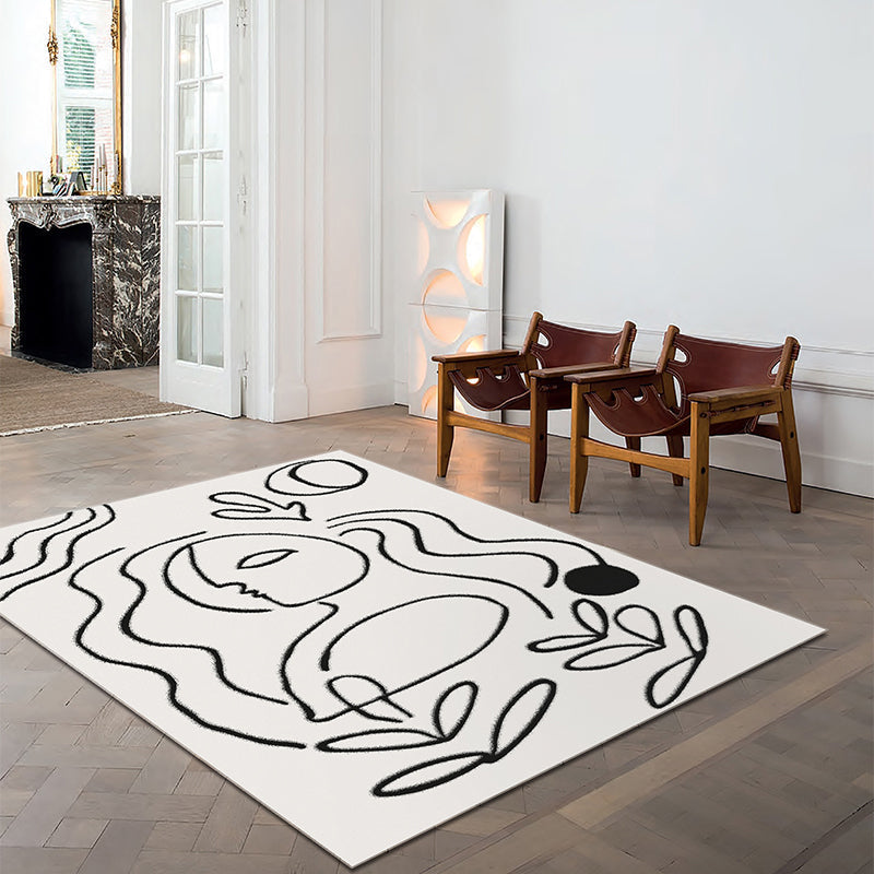 Sikunuo | Simple Line Art Rug Multicolor Nordic Style Rug Synthetic Pet Friendly Machine Washable Non-Slip Rug for Living Room
