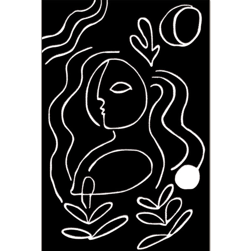 Sikunuo | Simple Line Art Rug Multicolor Nordic Style Rug Synthetic Pet Friendly Machine Washable Non-Slip Rug for Living Room