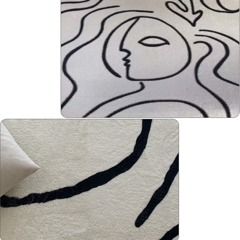 Sikunuo | Simple Line Art Rug Multicolor Nordic Style Rug Synthetic Pet Friendly Machine Washable Non-Slip Rug for Living Room