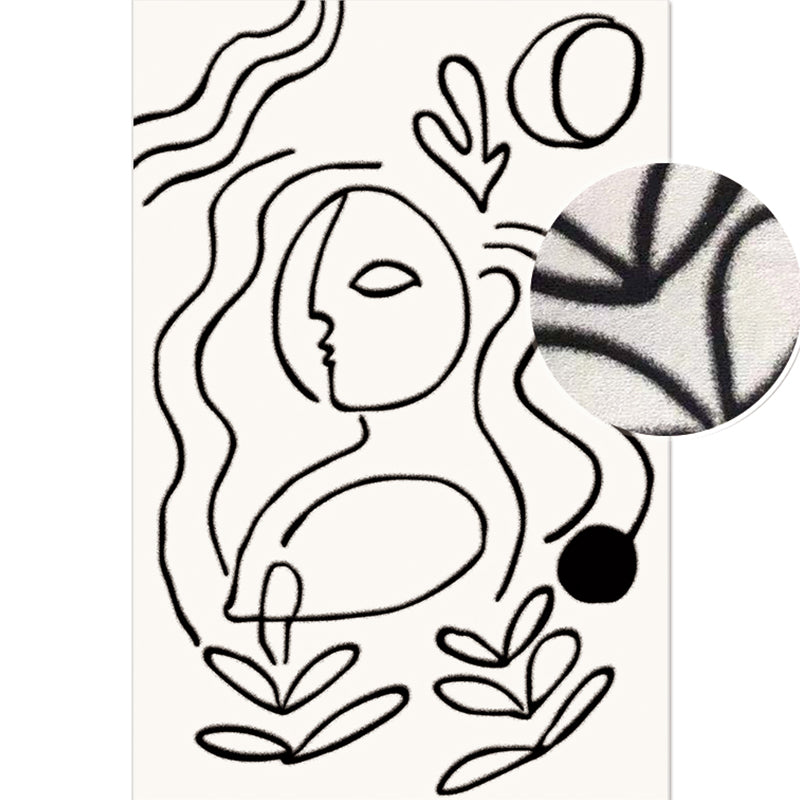 Sikunuo | Simple Line Art Rug Multicolor Nordic Style Rug Synthetic Pet Friendly Machine Washable Non-Slip Rug for Living Room