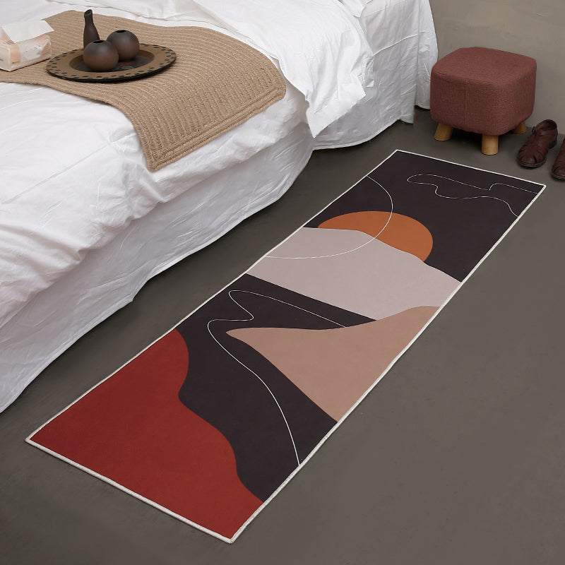 Sikunuo | Artistic Sunrise Landscape Pattern Rug Black Modern Rug Synthetic Non-Slip Backing Washable Pet Friendly Carpet for Bedroom