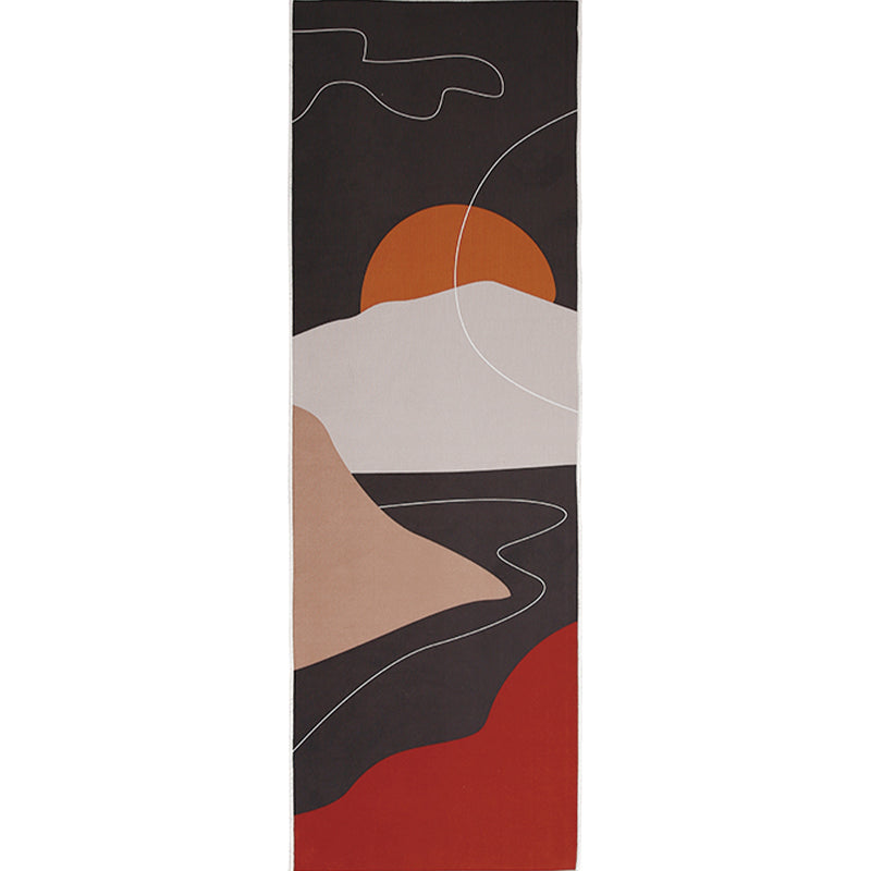 Sikunuo | Artistic Sunrise Landscape Pattern Rug Black Modern Rug Synthetic Non-Slip Backing Washable Pet Friendly Carpet for Bedroom