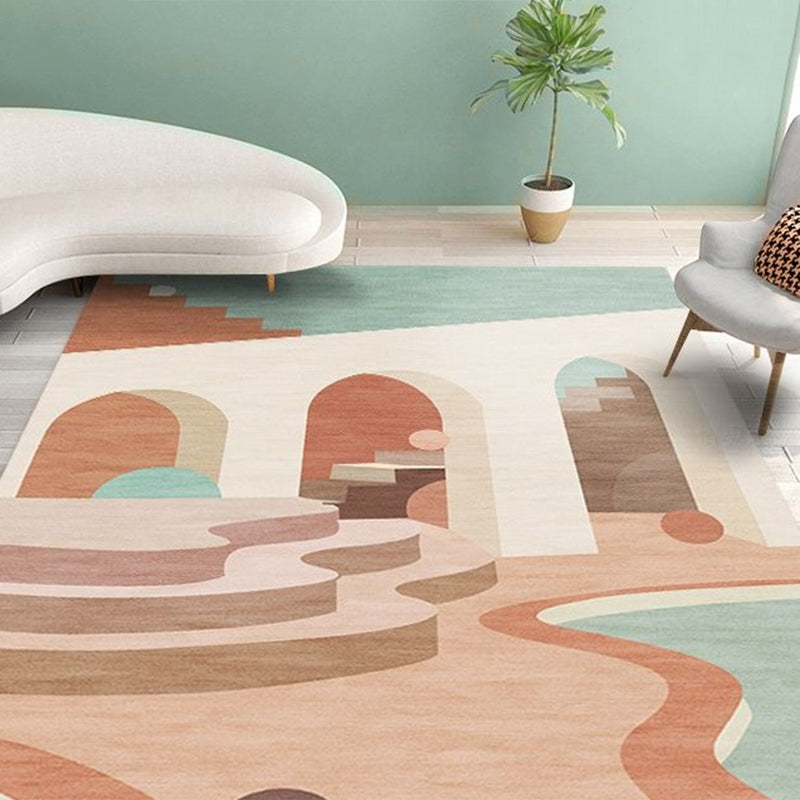 Sikunuo | Nordic Living Room Rug Morandi Color Castle Interior View Rug Polypropylene Stain Resistant Pet Friendly Non-Slip Backing Rug