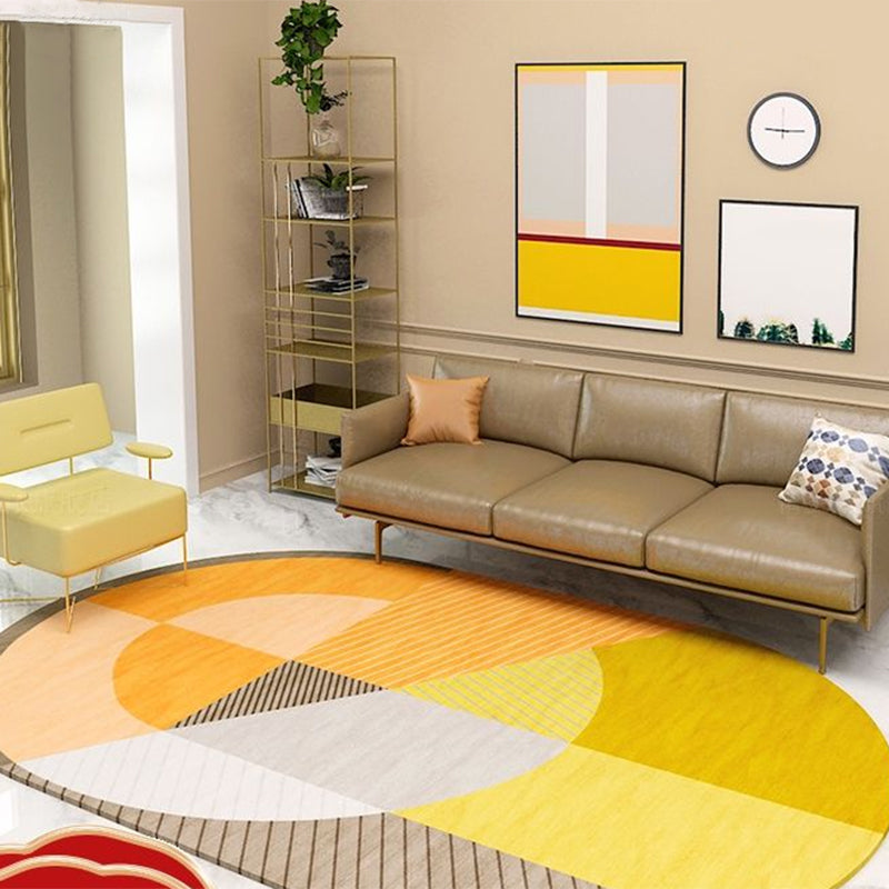 Sikunuo | Multicolor Nordic Rug Polypropylene Color Block with Line Background Pet-Friendly Non-Slip Machine Washable Rug for Home