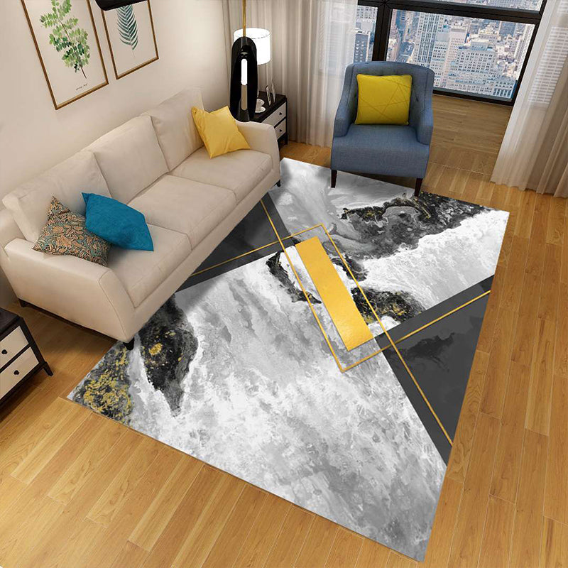 Sikunuo | Minimalist 3D Geometric Rug Multi-Color Polypropylene Area Rug Pet-Friendly Non-Slip Machine Washable Rug for Large Room
