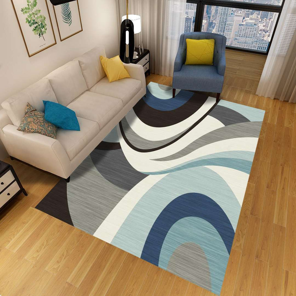Sikunuo | Minimalist 3D Geometric Rug Multi-Color Polypropylene Area Rug Pet-Friendly Non-Slip Machine Washable Rug for Large Room