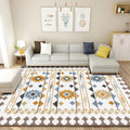 Sikunuo | Beautiful Floral Pattern Carpet Multicolor Moroccan Style Carpet Polyester Non-Slip Washable Stain Resistant Carpet for Room
