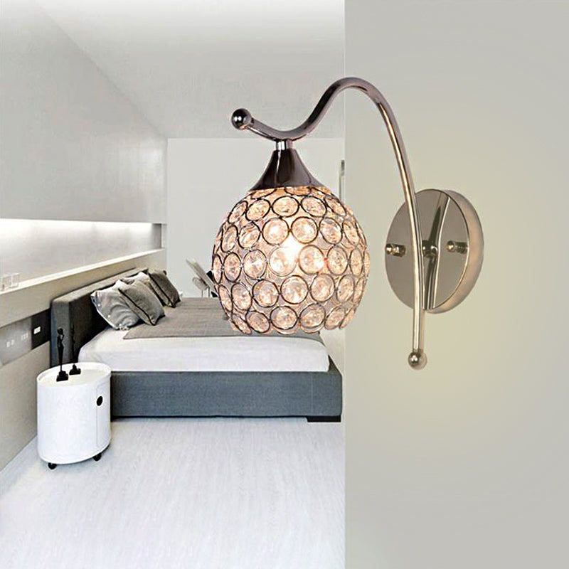 Sikunuo | Dome Wall Light Modern Crystal 1 Light Hallway Wall Mounted Light with Chrome Backplate