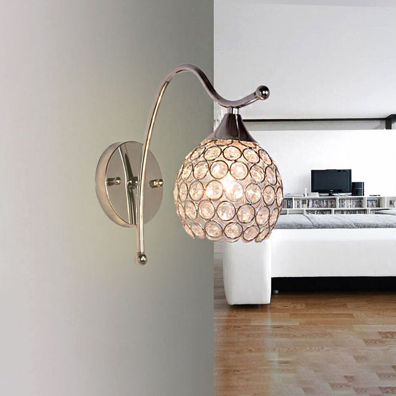 Sikunuo | Dome Wall Light Modern Crystal 1 Light Hallway Wall Mounted Light with Chrome Backplate
