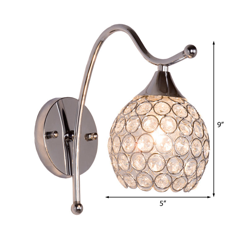 Sikunuo | Dome Wall Light Modern Crystal 1 Light Hallway Wall Mounted Light with Chrome Backplate