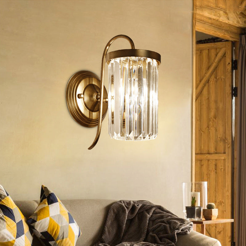Sikunuo | Prismatic Crystal Cylinder Wall Light Modern 1 Light Gold/Black Wall Mount Light