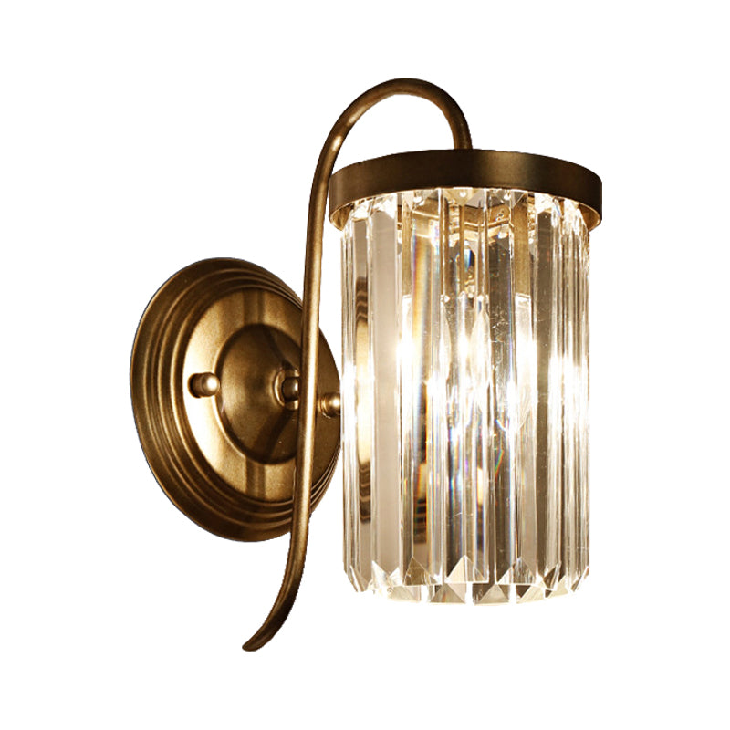 Sikunuo | Prismatic Crystal Cylinder Wall Light Modern 1 Light Gold/Black Wall Mount Light