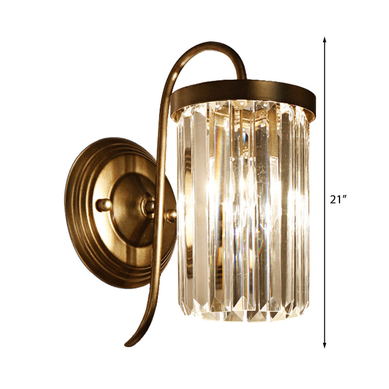 Sikunuo | Prismatic Crystal Cylinder Wall Light Modern 1 Light Gold/Black Wall Mount Light