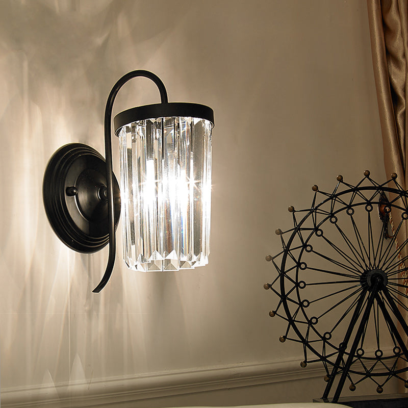 Sikunuo | Prismatic Crystal Cylinder Wall Light Modern 1 Light Gold/Black Wall Mount Light