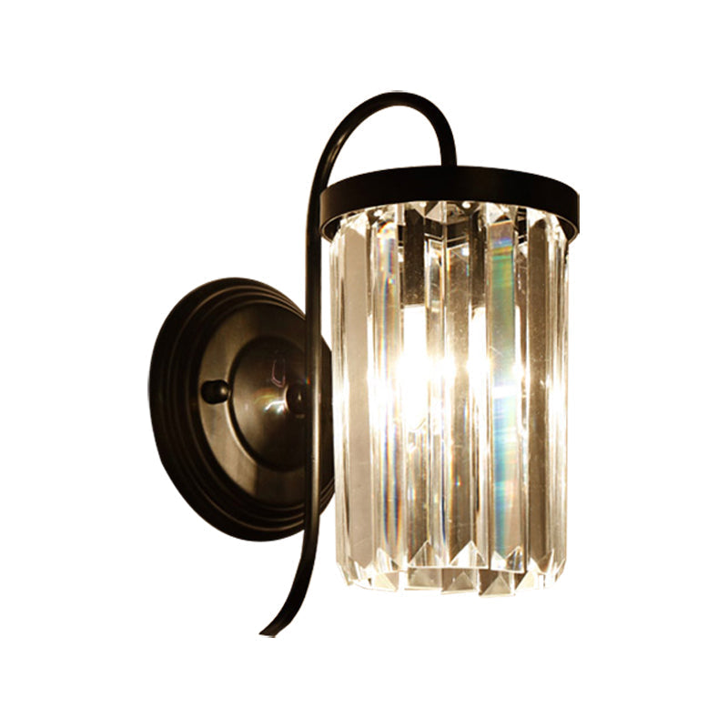 Sikunuo | Prismatic Crystal Cylinder Wall Light Modern 1 Light Gold/Black Wall Mount Light