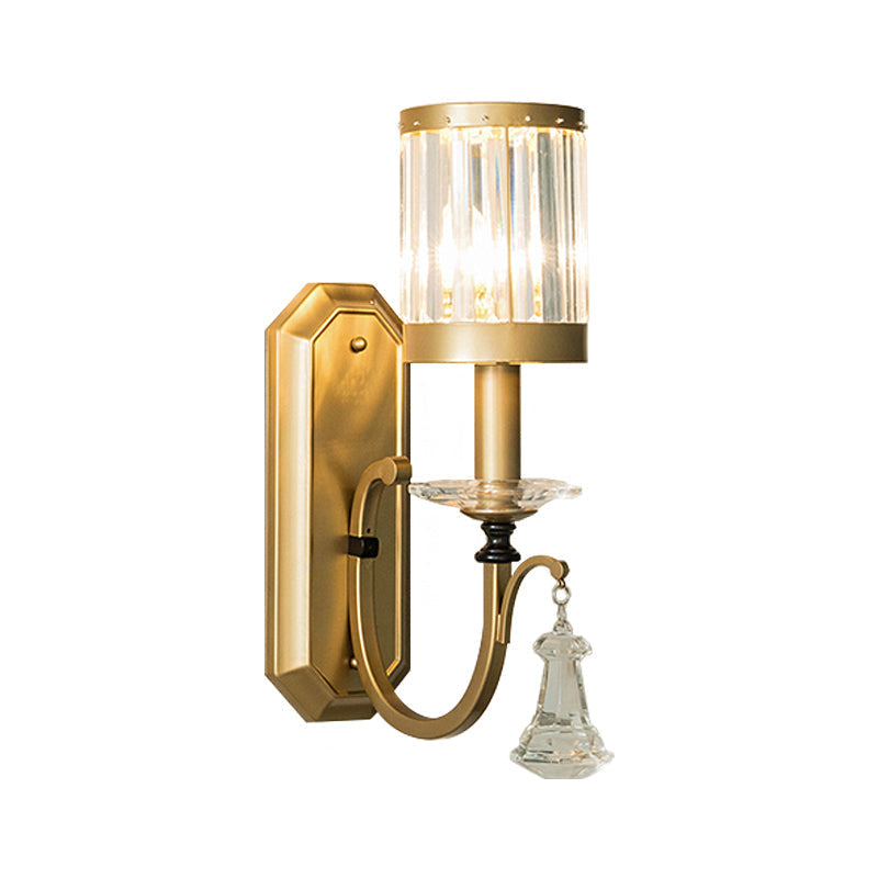 Sikunuo | Cylinder Wall Light Modernism Prism Crystal 1 Light Brass Wall Mount Light for the Living Room