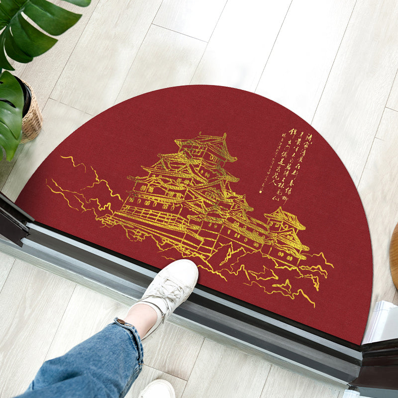 Sikunuo | Chinoiserie Printed Rug Multi Colored Polypropylene Carpet Anti-Slip Back Pet Friendly Stain Resistant Rug for Door