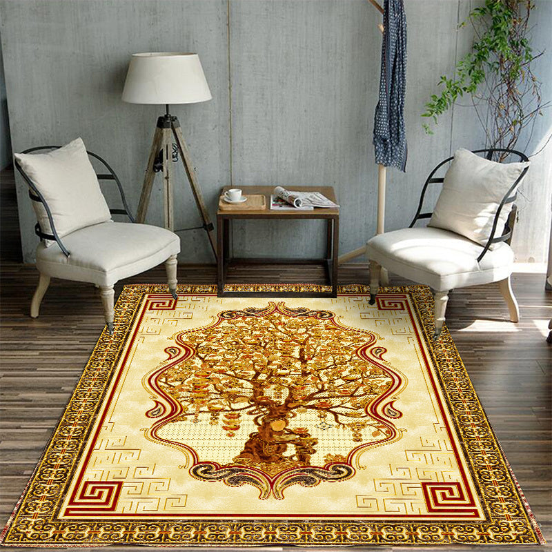 Sikunuo | Glamour Drawing Print Rug Multicolor Chinoiserie Rug Synthetic Pet Friendly Non-Slip Back Washable Rug for Home