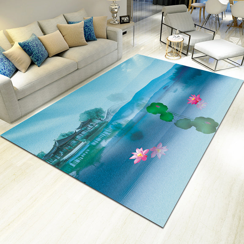 Sikunuo | Glamour Drawing Print Rug Multicolor Chinoiserie Rug Synthetic Pet Friendly Non-Slip Back Washable Rug for Home
