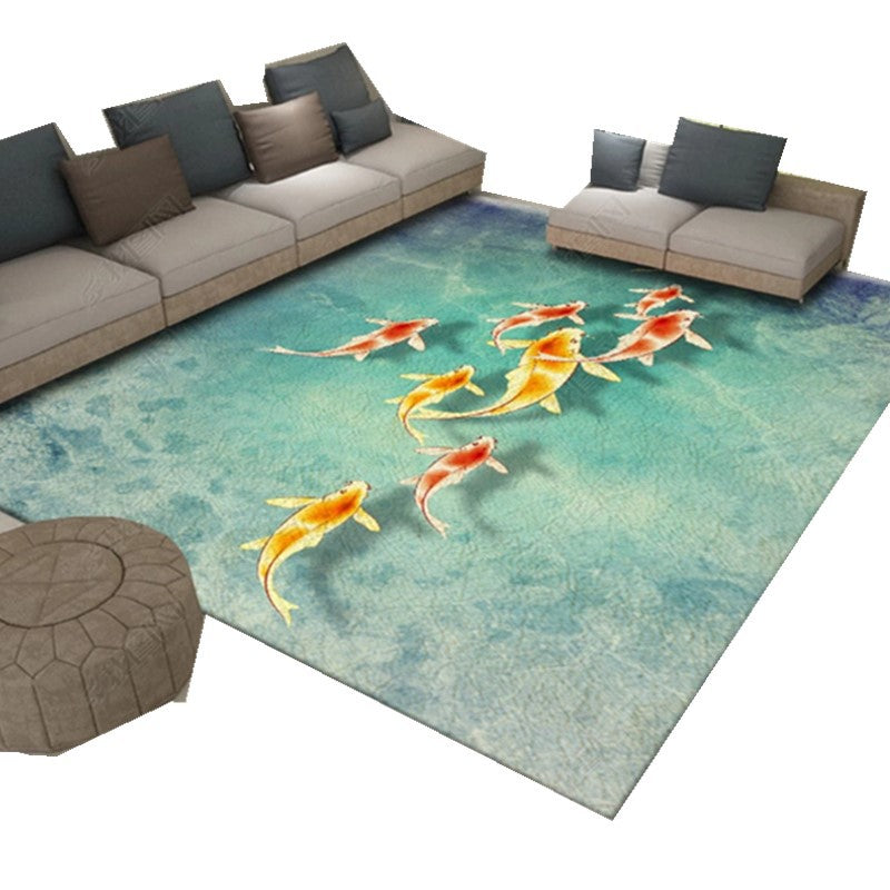 Sikunuo | Multicolor Asia Indoor Rug Synthetic 3D Pattern Carpet Washable Stain Resistant Nonslip Underlay Rug for Large Room