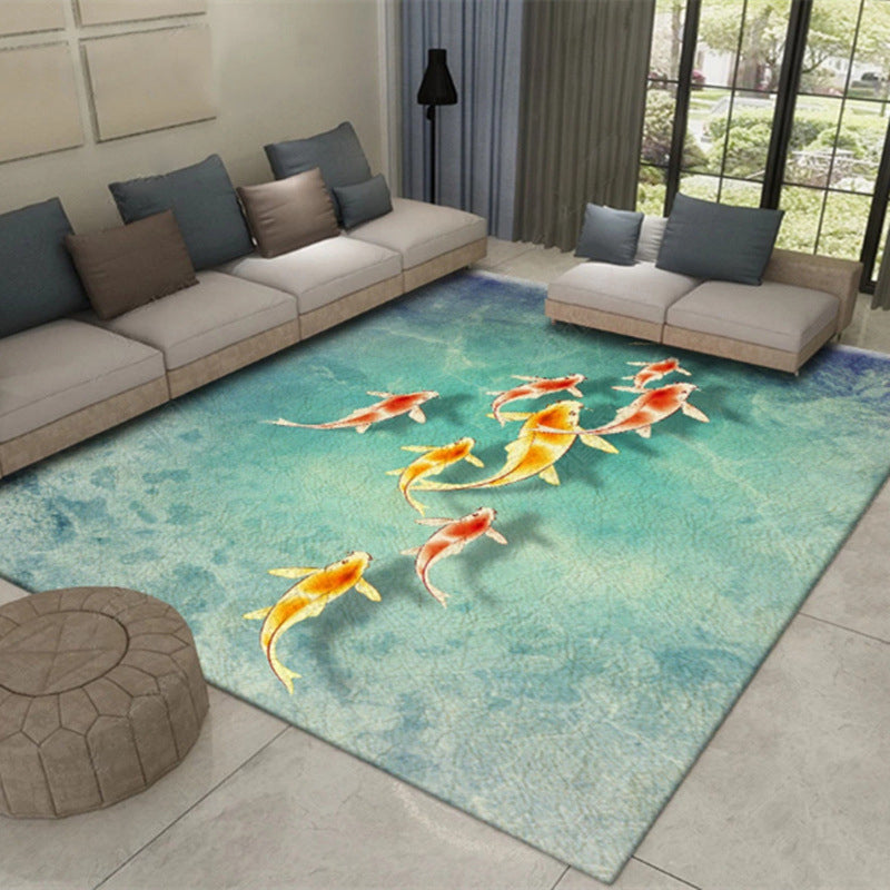 Sikunuo | Multicolor Asia Indoor Rug Synthetic 3D Pattern Carpet Washable Stain Resistant Nonslip Underlay Rug for Large Room