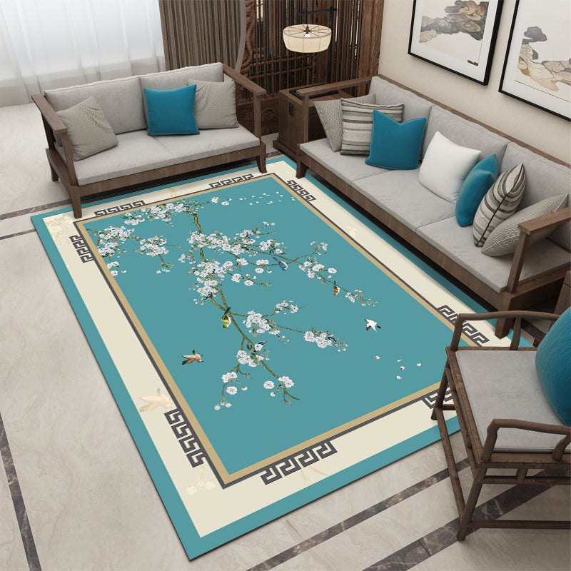 Sikunuo | Beautiful Multi Color Chinese Carpet Synthetic Floral Print Area Rug Machine Washable Anti-Slip Back Pet Friendly Rug for the Living Room